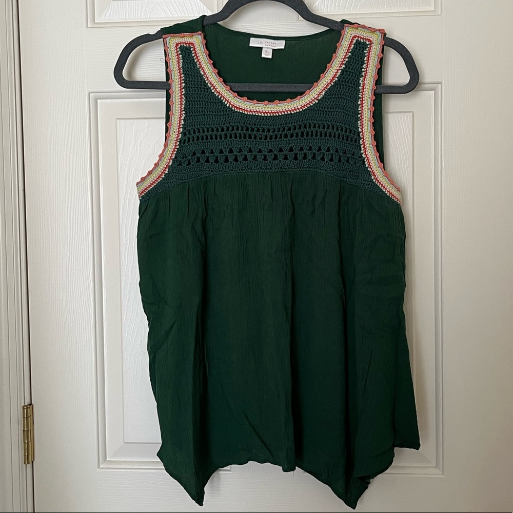 LC Lauren Conrad Green Mixed Fabric Tank XL